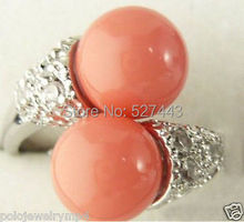 Wholesale FREE SIPP>Jewelry Double Pink Coral Bead Ring Size 7# 8# 9# 2024 - buy cheap