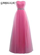 New Strapless Pink Long Bridesmaid Dresses 2019 Plus Size Wedding Party Gown Tulle With Beads Maid of Honor Prom Gown 2024 - buy cheap