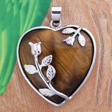 Moda-Cuentas románticas plateadas Piedra Natural Ojo de Tigre corazón lindo incrustación flor colgante para los amantes joyería 2024 - compra barato