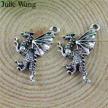 Julie Wang-dijes de dragón de aleación de 20 uds, Color plata antigua para collar, colgantes, accesorios para fabricación de joyas, accesorio colgante 2024 - compra barato