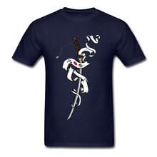 Camiseta con estampado de espadachín para hombre, camisa de Samurai, Chic, de Japón, azul oscuro, de algodón, Estilo Vintage, nueva 2024 - compra barato