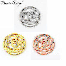 Vinnie designjewelry moedas em forma de flor rosa, 33mm, joias para colar com pingente de moedas 2024 - compre barato