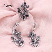 PATAYA Women True White Gold Jewelry Set Colorful Flower Natural Zirconia Ring Earrings Wedding Accessories Cristal Fine Jewelry 2024 - buy cheap