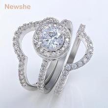 Newshe 2 Carats  Rhodium Plated Triple Wedding Ring Set Engagement Band AAA CZ Classic Jewelry For Women 2024 - buy cheap