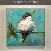 Pintura al óleo sobre lienzo de Mini colibrí, pintura al óleo de alta calidad, pintada a mano, bonito colibrí, pájaro 2024 - compra barato