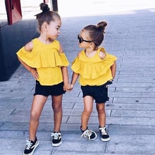 Girls Sets Clothes Kids Fashion Double Layer Ruffle Sleeve Blouse Shorts Two Piece Children Summer Suit Girls Outfits 1-7Y BB484 2024 - buy cheap