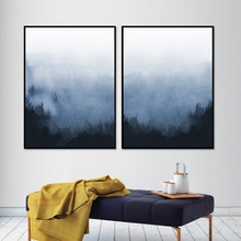 Abstract Blue and White Bedroom Wall Art Canvas Painting Foggy Forest Landscape Posters Print Picture for Living Room Home Decor 2024 - buy cheap