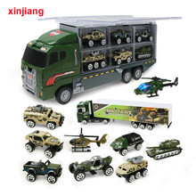 1:64 Diecast Car Model Big Truck & 10PCS Alloy Car Toy Vehicle Simulation Military Vehicle Helicopter For Children Boys Gifts } 2024 - buy cheap