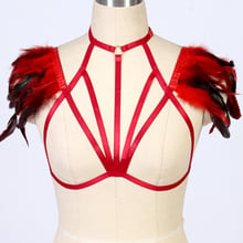 Red Feather Wings Harness Belt Bondage Body Harness BDSM Epaulettes Cape bra Elastic adjust Lingerie Goth Fetish dance wear 2024 - buy cheap