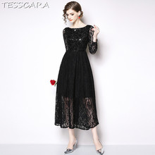 TESSCARA Women Elegant Sequin Lace Dress Festa Female High Quality Vintage Designer Vestidos Office Casual Long Party Robe Femme 2024 - buy cheap