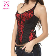 Black/Red Floral Lace Overlay Halter Neck Push Up Sexy Corset Gothic Korsett For Women Corselet Overbust Corsets And Bustiers 2024 - buy cheap