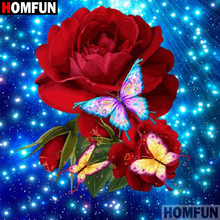 Алмазная 5D картина HOMFUN «сделай сам», полноразмерная/круглая вышивка крестиком «цветок, бабочка», подарок для домашнего декора, A00137 2024 - купить недорого