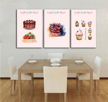 3 Panel unframed Nordic Poster Wall Art Canvas Painting Print Minimalist Cute Cake Pastry Baking Picture For living room Decor 2024 - buy cheap