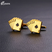 Mens Poker Cufflinks Men's Wedding French Shirt Cuff Buttons Gold/ color Card Gemelos Unique Cufflinks C1994G 2024 - buy cheap