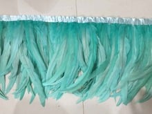10 Meters/lot Dyed water Blue rooster tail Feather fringe 30-35cm/12-14inches coque Feather trimming on satin ribbon wedding dec 2024 - buy cheap