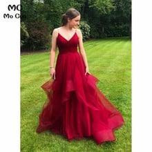 Wine Red Ruffles Prom Dresses Long Spaghetti Straps Deep V Neck Tulle Evening Gown Prom Dress for Women Custom Made 2024 - buy cheap