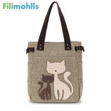 Холщовая дамская сумочка с принтом кошки, повседневные вместительные тоуты, женские известные брендовые сумки на плечо, S1302 2024 - купить недорого