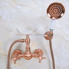 Antique Red Copper Bathroom Faucet Bath Faucet Mixer Tap Wall Mounted Hand Held Shower Head Kit Shower Faucet Sets Kna346 2024 - buy cheap