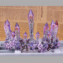 Vintage Purple Crystal Queen King Wedding Noble Crown Tiara Bride Prom Flower Perfect Coronas Headdress Women Jewelry Accessory 2024 - buy cheap