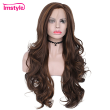 Imstyle-Peluca de cabello sintético con malla frontal para mujer, pelo largo ondulado, Color mezclado, fibra resistente al calor, Natural, marrón 2024 - compra barato