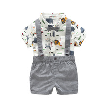 New Born Clothing Baby Boy Girl Animal Short Sleeve T-Shirt Tops+Grey Plaid Short Pants Outfit Casual Outfit Kids Rompers Sets 2024 - buy cheap