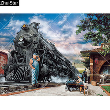 Zhui Star Full Square Drill 5D DIY Diamond Painting "Train town" 3D Embroidery Cross Stitch Rhinestone Mosaic Decor HYY 2024 - buy cheap