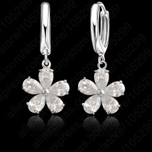 Pendientes colgantes con forma de flor para mujer, aretes de Plata de Ley 925 con circonita cúbica, joyería de boda a la moda 2024 - compra barato