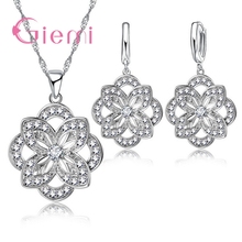 Hot Stylish Charm Shiny CZ Flower Pendant Necklace Earrings 925 Sterling Silver  Jewelry Set Wedding/Birthday Gift 2024 - buy cheap