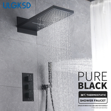 ULGKSD-Juego de ducha termostática, cabezal de ducha de cascada de lluvia, de 3 vías con grifo mezclador termostático, color negro 2024 - compra barato