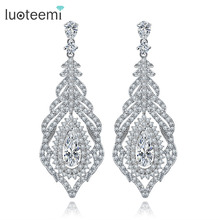 LUOTEEMI Luxury Micro Pave Cubic Zirconia Long Feather Earrings For Women High Quality Luxury Fashion Party Wedding Jewelry 2024 - buy cheap