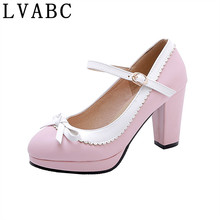 LVABC 2019 Size 32-46 Women Round Toe Pumps Mixed Color Bowknot High Heels Shoes Women Concise Office Lady Daily Party Footwear 2024 - buy cheap