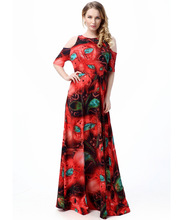 TUHAO vestido rojo bohemio sin tirantes hombro estampado Sexy alta cintura Maxi vestidos largos de talla grande 6XL 7XL Vintage vestidos de fiesta CM363 2024 - compra barato