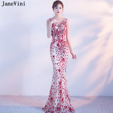 JaneVini 2018 Sexy Red Sequined Long Bridesmaid Dresses Deep V Neck Backless Sparkle Mermaid Prom Gowns Vestidos Longos De Festa 2024 - buy cheap