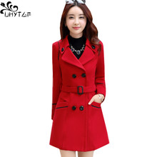 UHYTGF Korean Winter Woman Wool Coat 2021Plus size Women Woolen Long Coat Female Autumn Fashion Double-Breasted Women Jacket 272 2024 - buy cheap