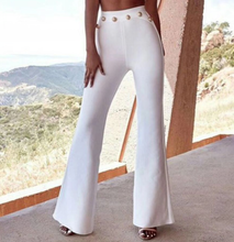 Alta qualidade celebridade preto branco bandagem raiom flare calças fashion pant calça 2024 - compre barato
