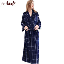 Roupão feminino plus size, robe de banho grosso de flanela, roupão longo para outono e inverno, masculino e feminino 2024 - compre barato