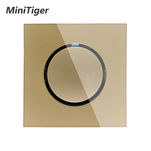 Minitiger-novo painel de vidro cristal dourado, 1 gang, 1 way, luz aleatória para parede, com indicador led