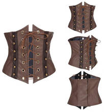 Vintage Brown Faux Leather Lace Up Boned Steampunk Corset and Bustier Top 2024 - buy cheap