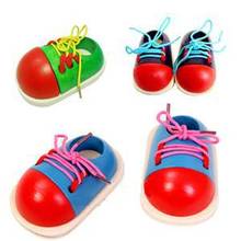 6.8*3.5*11cm Wooden Toddler Lacing Shoes Montessori Teaching Aids Kids Montessori Educational Toys Children Early Education Toy 2024 - buy cheap