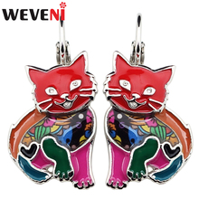 WEVENI Enamel Metal Elegant Cat Kitten Earrings Stud French Clip Fashion Cartoon Animal Jewelry For Girls Women Gift Bijoux 2019 2024 - buy cheap