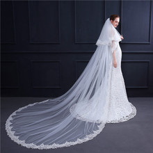 H&S BRIDAL White long veil Cathedral Length Lace Edge Bridal Head Veils With Comb Wedding Accessories velos de novia 2024 - buy cheap