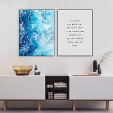 Arte de parede com ondas azuis, pôster e impressões de paisagem do mar para parede, pintura de fotos para sala de estar, decoração nórdica 2024 - compre barato