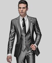 Novo Estilo Do Noivo Smoking Padrinhos Cinza Brilhante Casamento/Jantar/Noite Ternos Melhor Homem do Noivo (Jacket + Pants + gravata + Colete) B67 2024 - compre barato