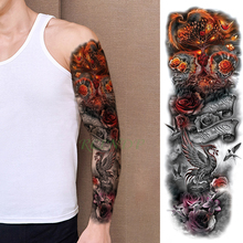 Водостойкая Временная тату-наклейка, огненный Феникс, полный рукав, большой размер, флэш-тату, тату для мужчин и женщин 2024 - купить недорого