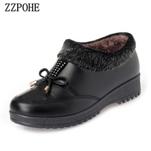 ZZPOHE Fashion Winter Boots Woman Leather Wedges Boots Mother Flat Ankle Boots Women Casual Warm Snow Boots Female Shoes 2024 - buy cheap