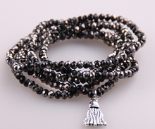 Frete grátis 5 fios de cristal com liga borla contas esticadas pulseiras preto grânulo yoga pulseira & colar 2024 - compre barato