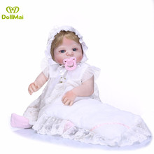 Polegada 55 22 cm Realista Cheio de Silicone boneca Reborn travesseiro branco menina Recém-nascidos Bebês Princesa Boneca festival apresenta para as crianças 2024 - compre barato