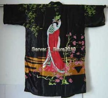Black New Women's Bathrobe Kaftan Silk Robe Gown Printing belle Sleepwear Kimono Gown Dropshipping M L XL 2024 - buy cheap