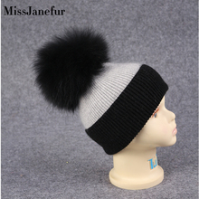 2Pcs Mom Baby Fur Pompom Hats Warm Winter Crochet Knit Wool Solid Color Beanie Caps For Women Boys Girls Matching Hats 2024 - buy cheap