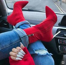 Amazing Pointed toe Stiletto Heel Women Ankle Boots Red Yellow Black Suede Blade Heels Runway Boots Sexy Socks Ankle Boots 2024 - buy cheap